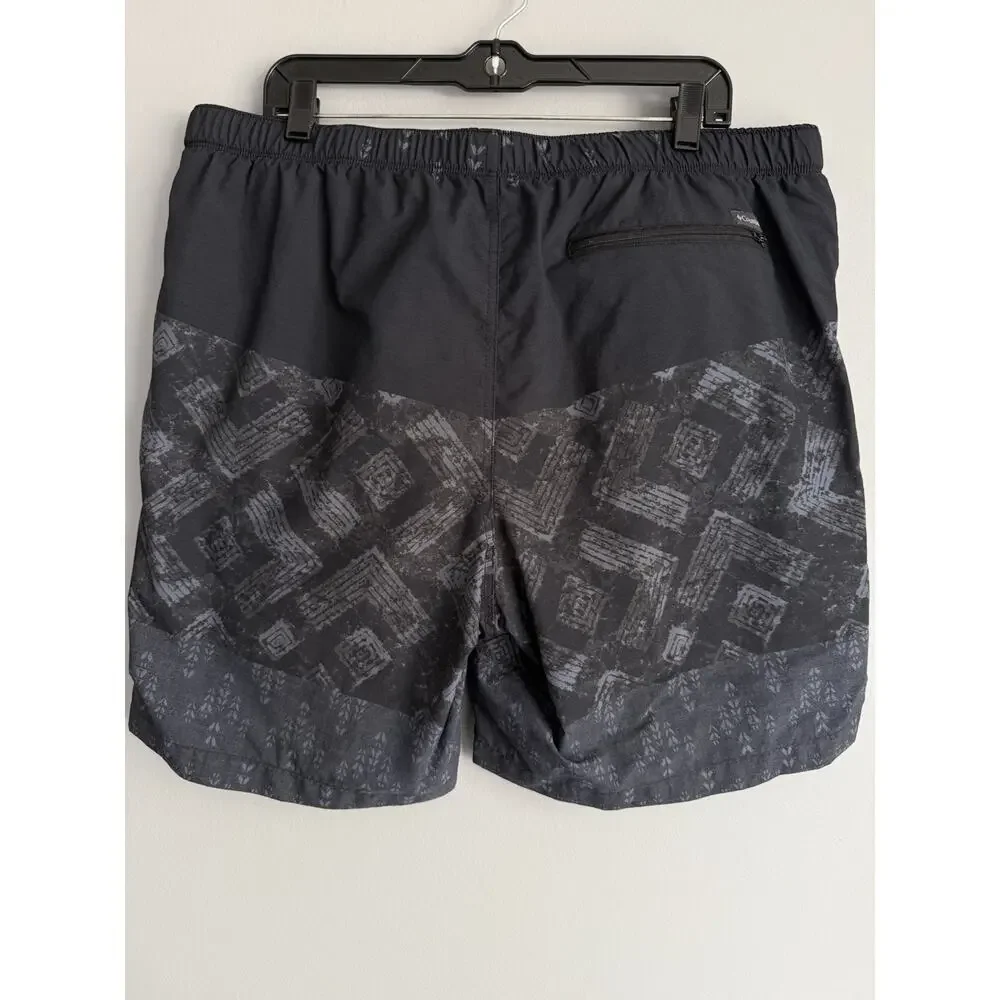 Columbia Mens Swim Trunks XL Black Gray Geometric Board Shorts Mesh Lined